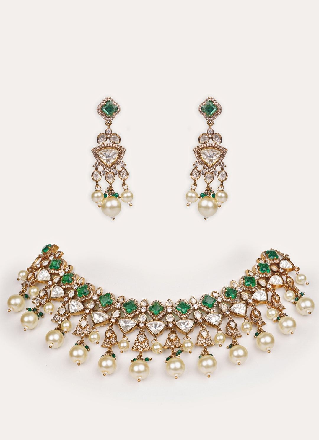 Green Polki Two Tone Necklace Set