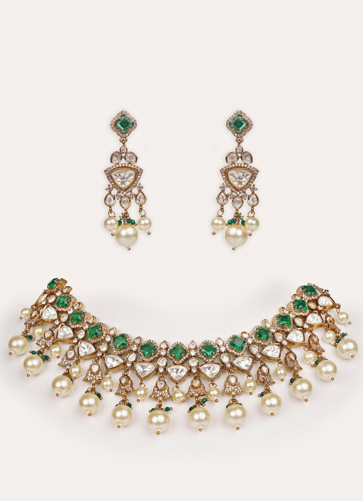 Green Polki Two Tone Necklace Set