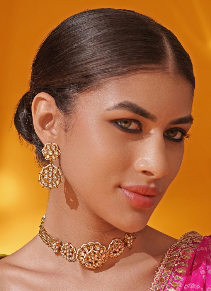 Polki Temple Motif Gold Choker Set