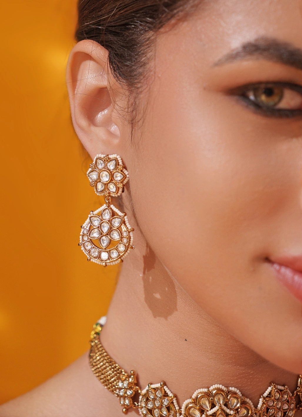 Polki Temple Motif Gold Choker Set