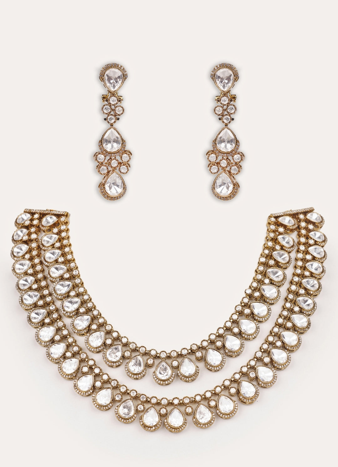 Polki Two Tone Long Necklace Set