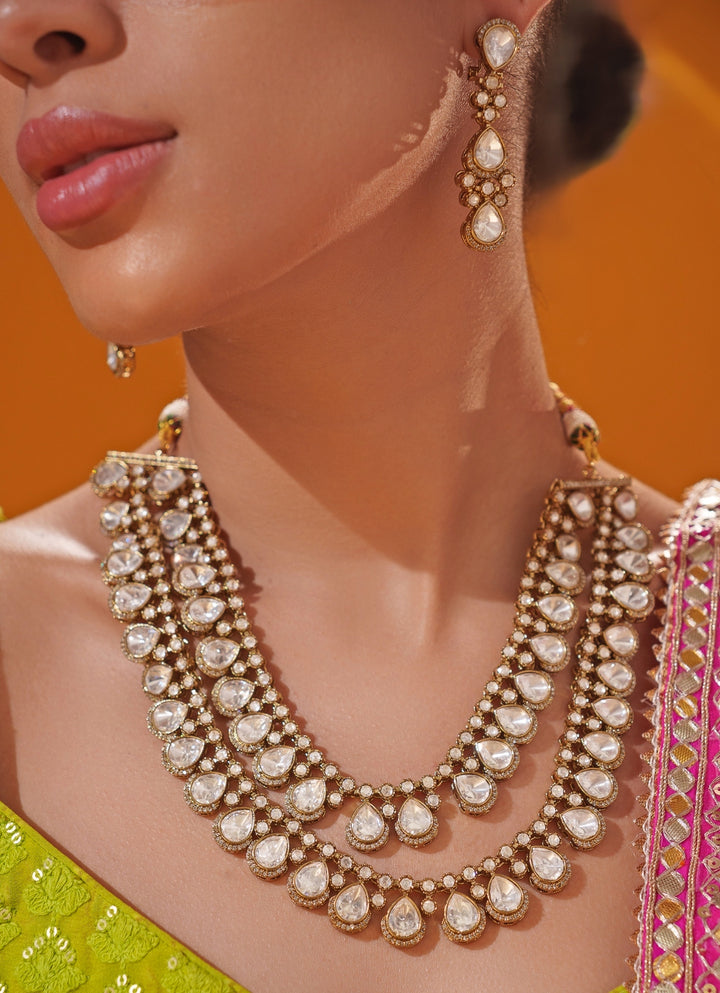 Polki Two Tone Long Necklace Set