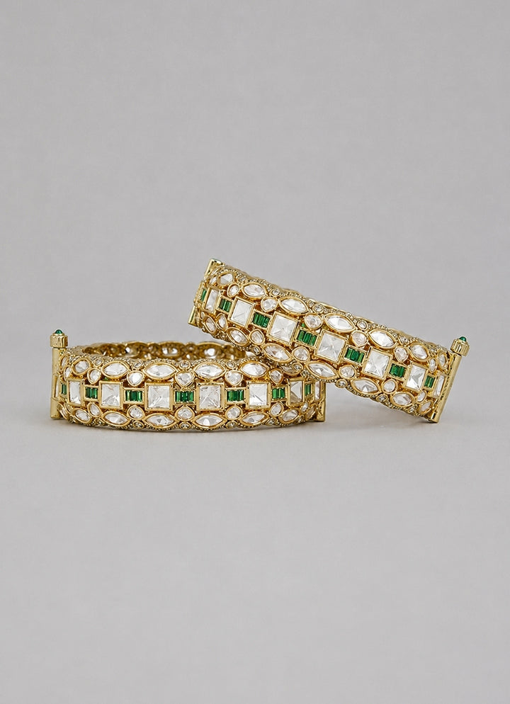 Green Stone And Polki Bangle Set