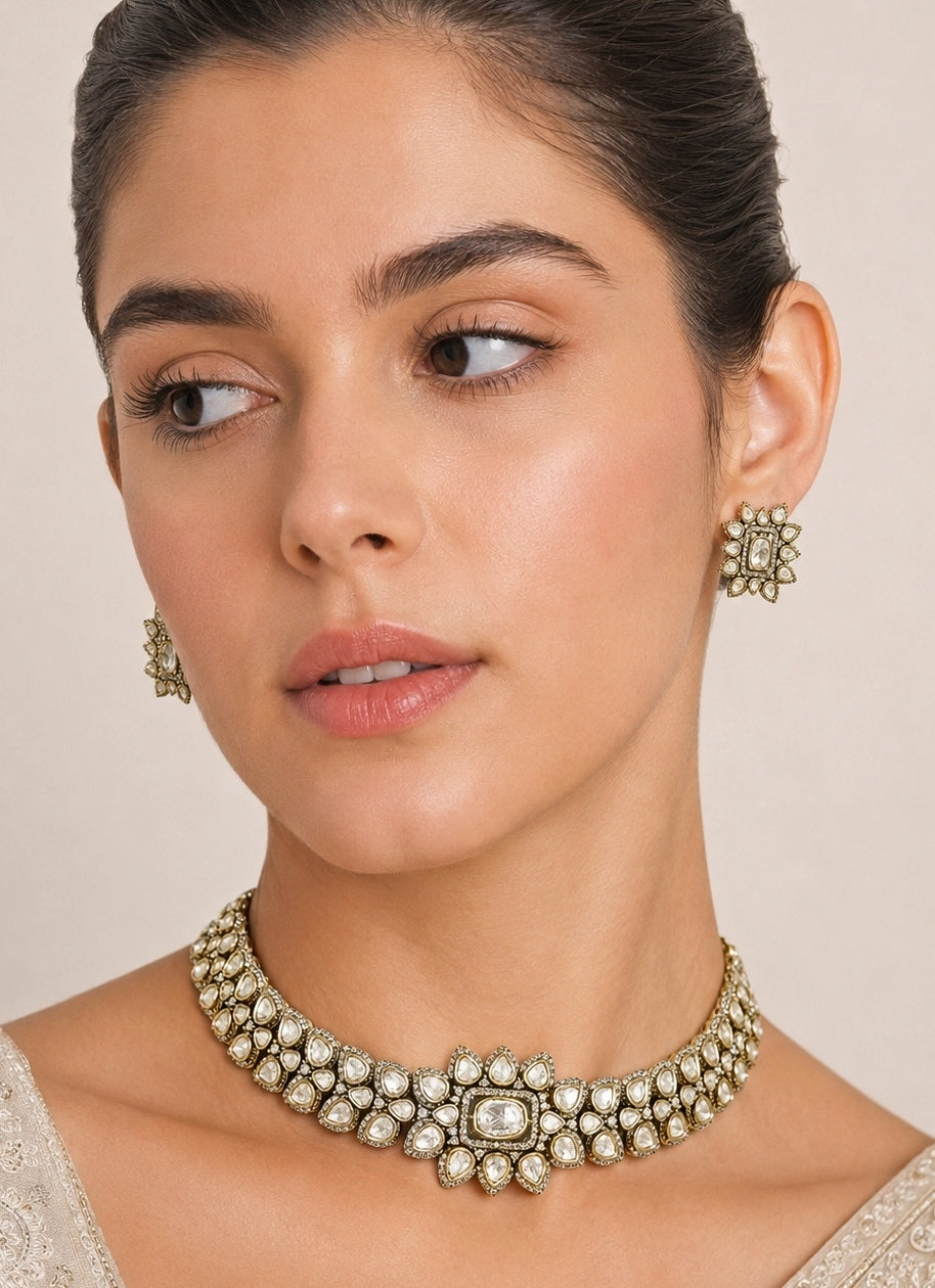 White Stone And Polki Choker Set