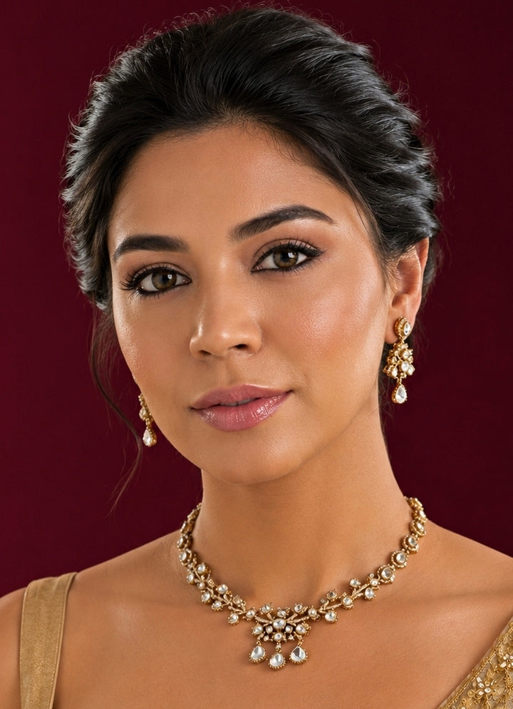Dual Tone Petite Polki Necklace Set