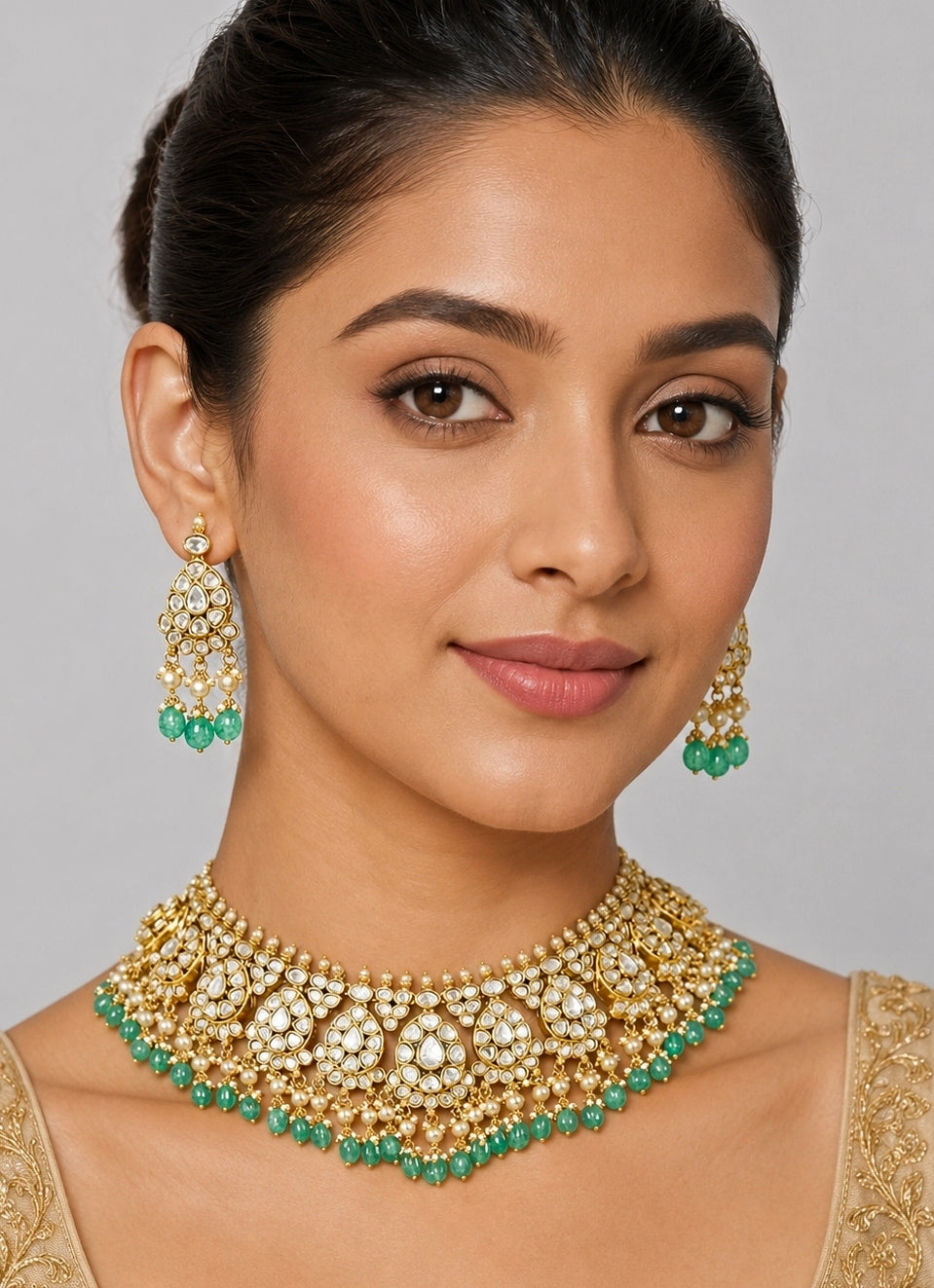 Royal Green And Gold Kundan Necklace Set