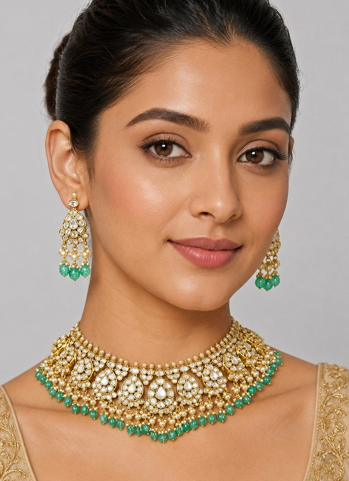 Royal Green And Gold Kundan Necklace Set