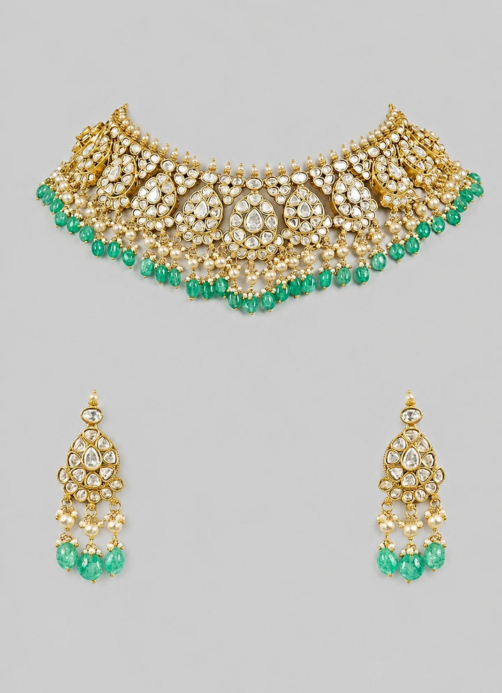 Royal Green And Gold Kundan Necklace Set