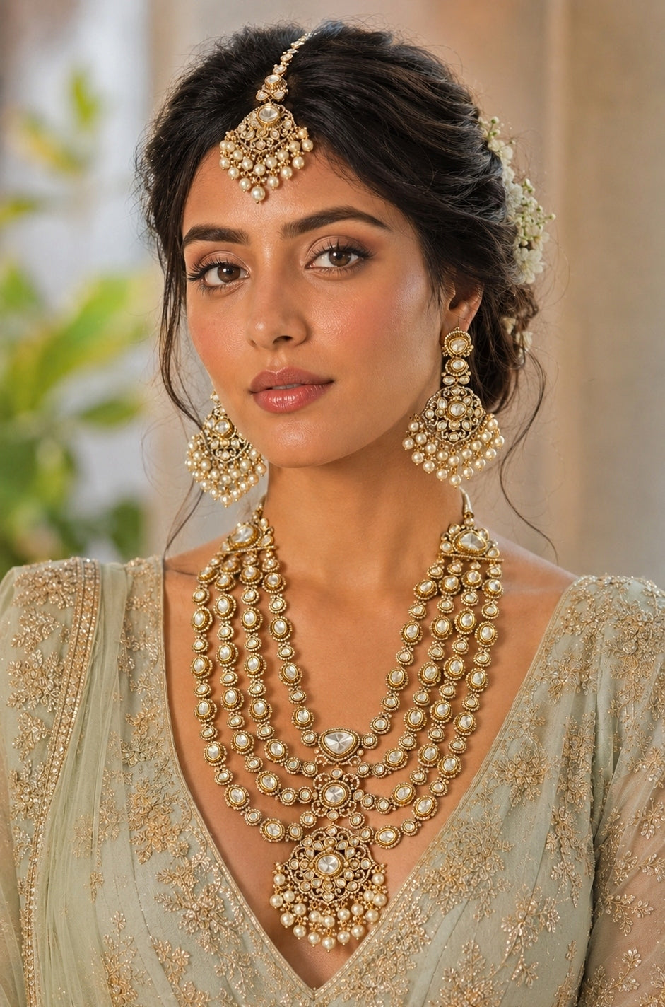 Multilayer Polki Bridal Necklace Set