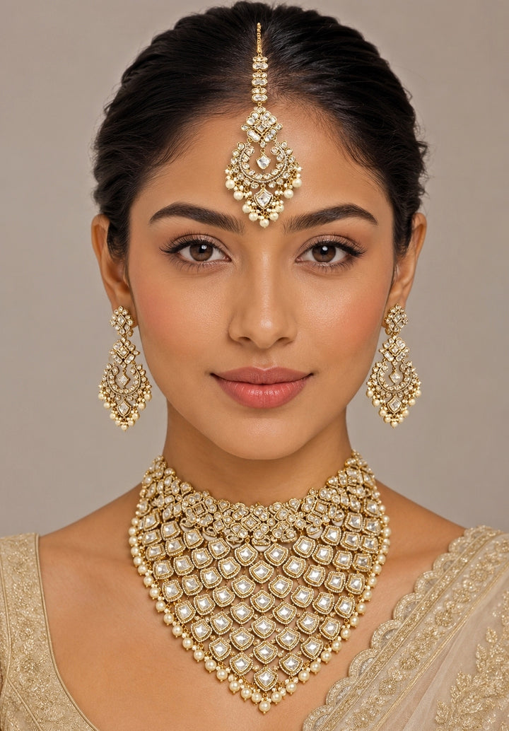 Dual Tone Polki Bridal Necklace Set