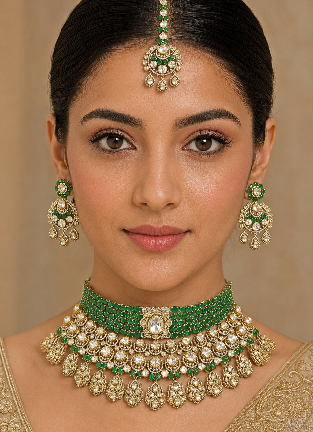 Emerald Polki And Kundan Bridal Necklace Set