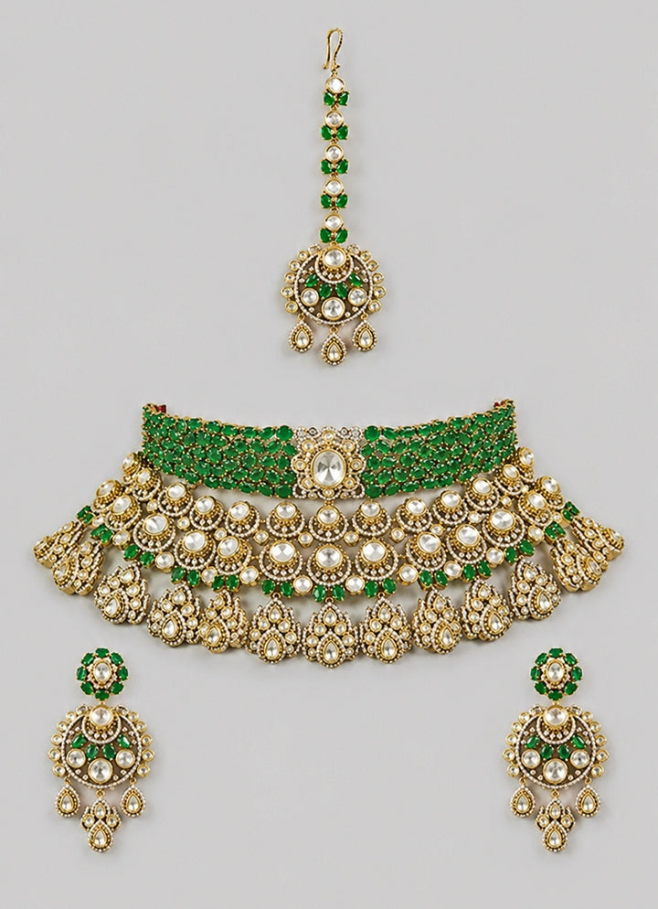 Emerald Polki And Kundan Bridal Necklace Set