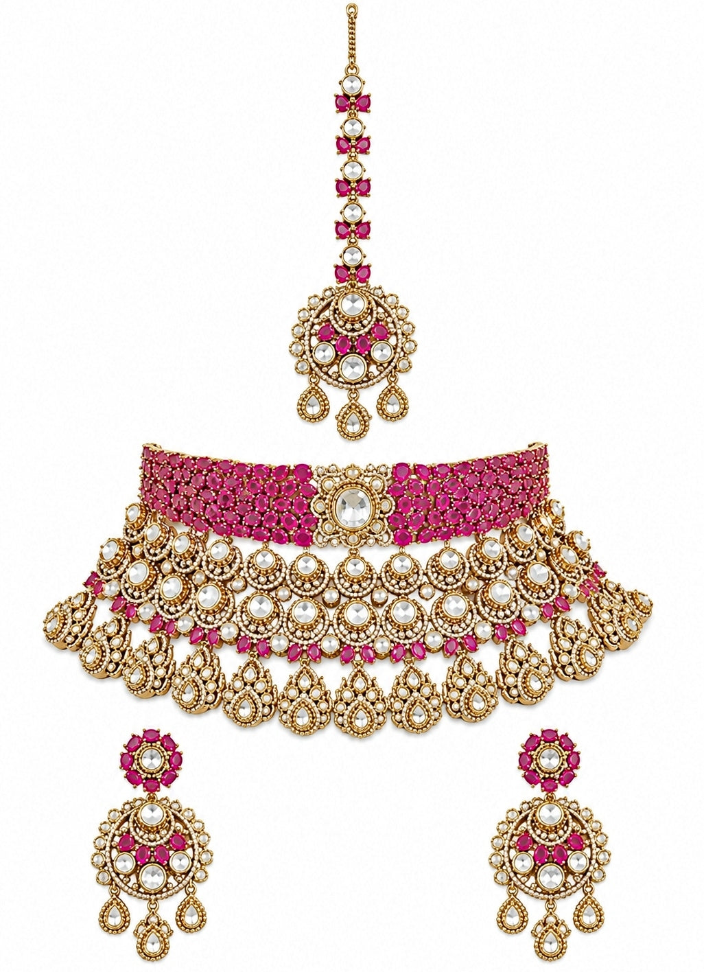 Pink Polki Bridal Necklace Set