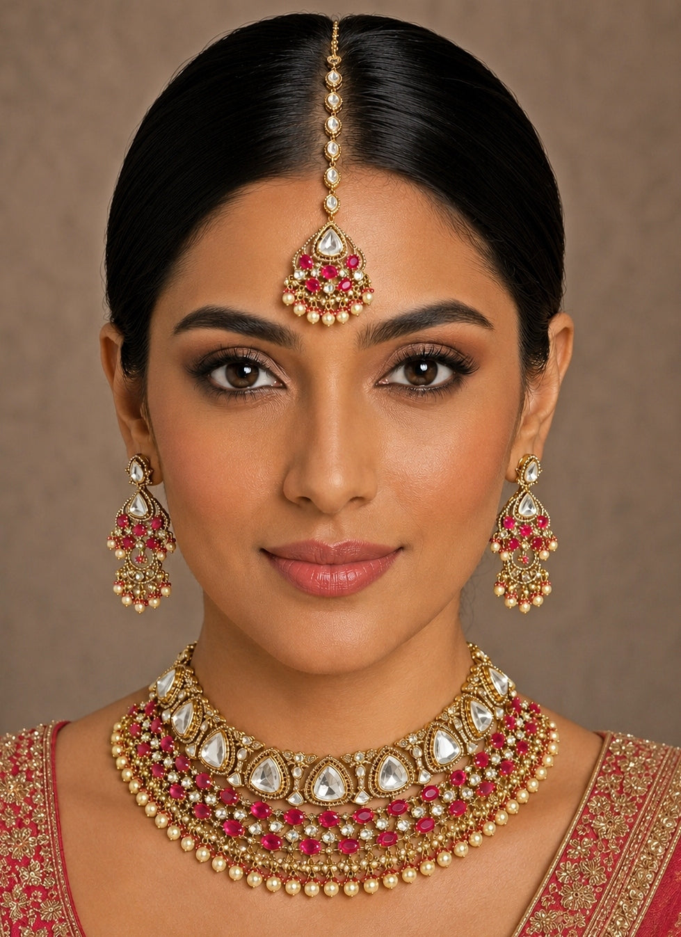 Red Polki Bridal Necklace Set