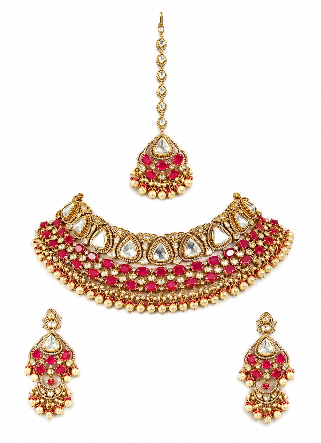 Red Polki Bridal Necklace Set