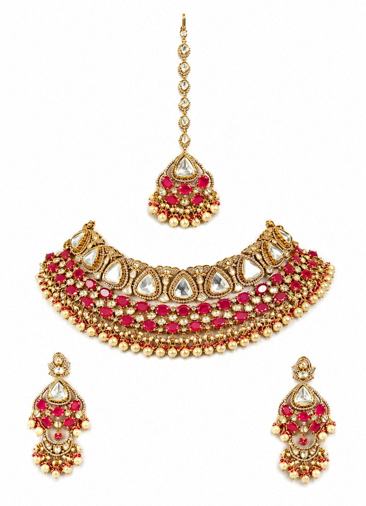 Red Polki Bridal Necklace Set