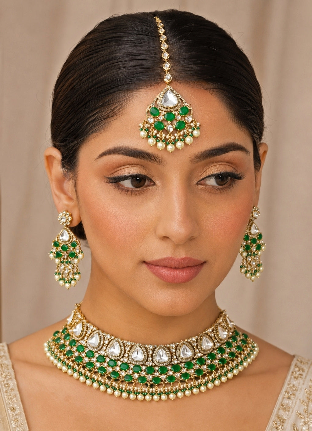 Emerald Polki Bridal Necklace Set