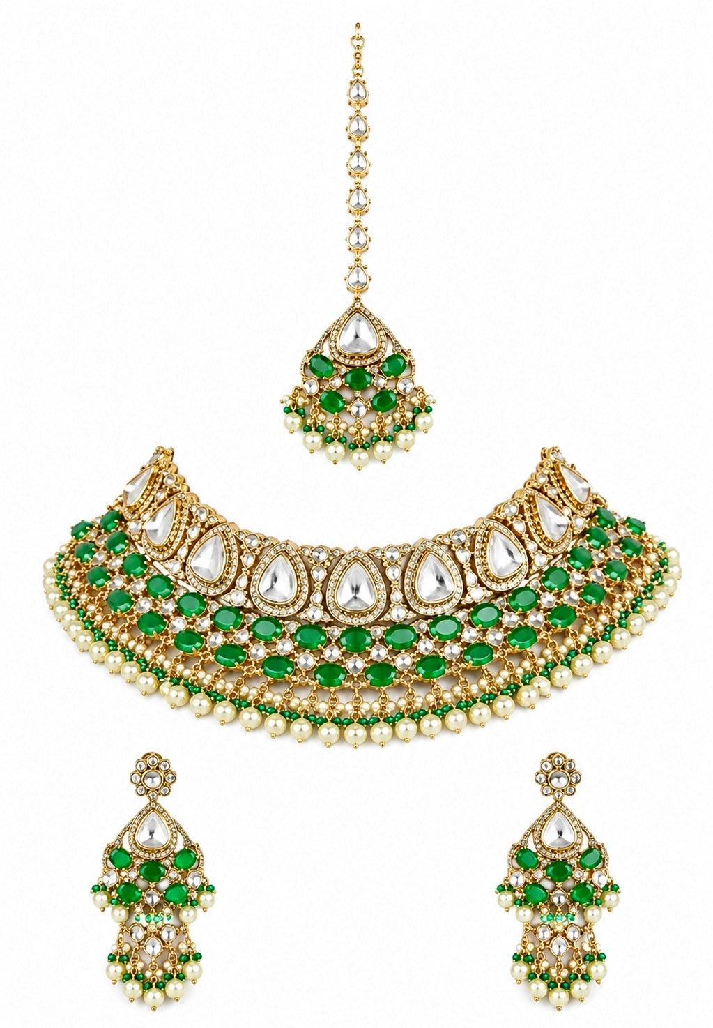 Emerald Polki Bridal Necklace Set
