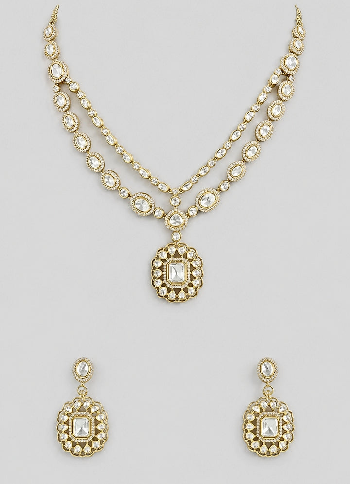 Dual Tone Polki Pendant Necklace Set
