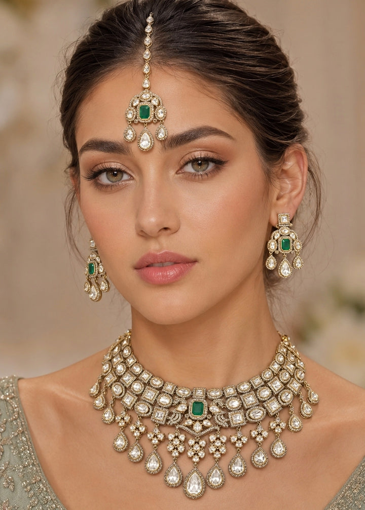 Green And Polki Bridal Necklace Set