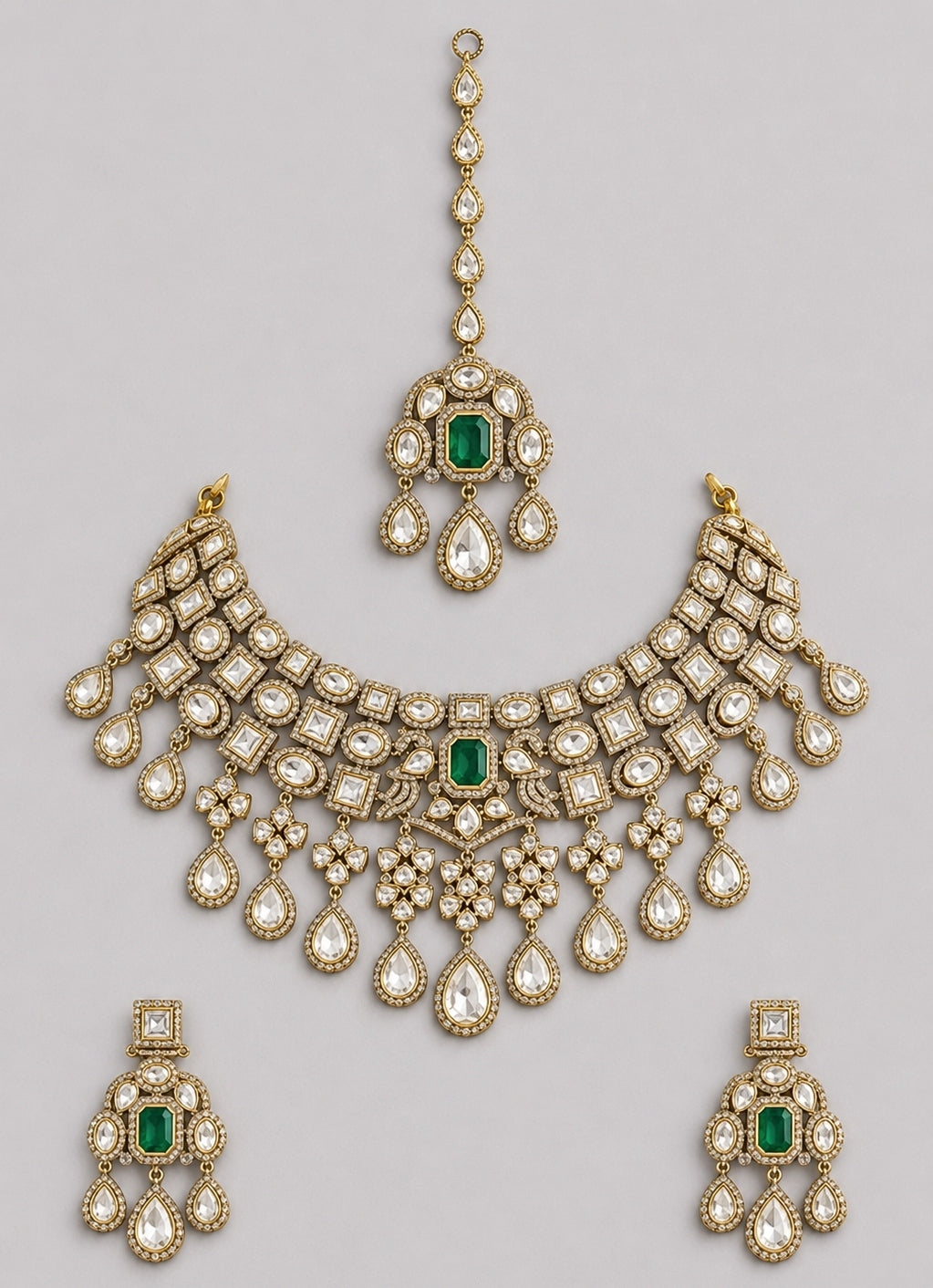 Green And Polki Bridal Necklace Set