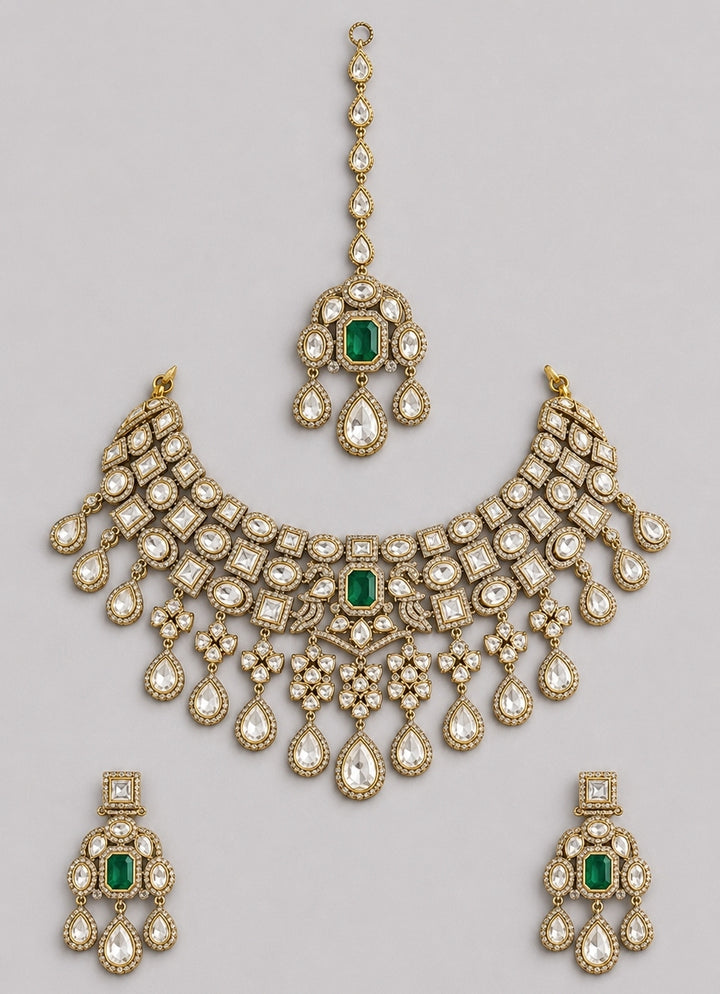 Green And Polki Bridal Necklace Set