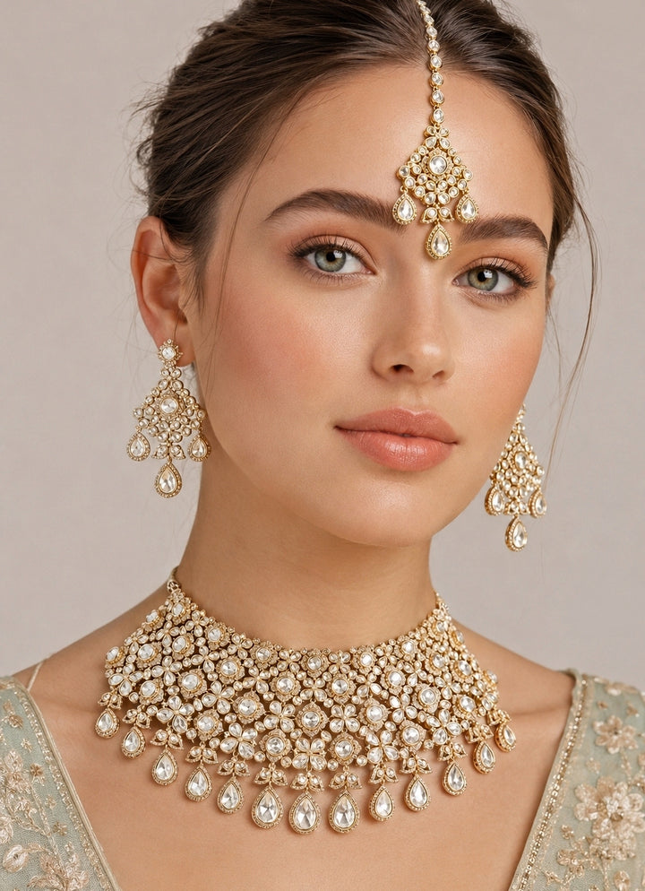 Gold Kundan And Polki Bridal Necklace Set