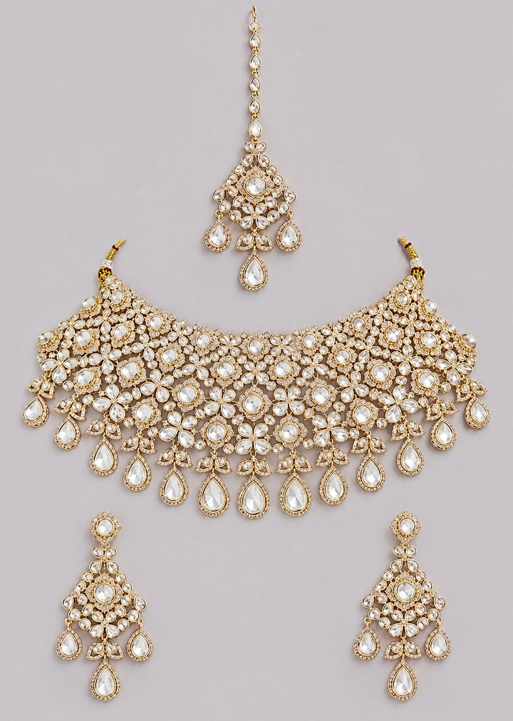 Gold Kundan And Polki Bridal Necklace Set