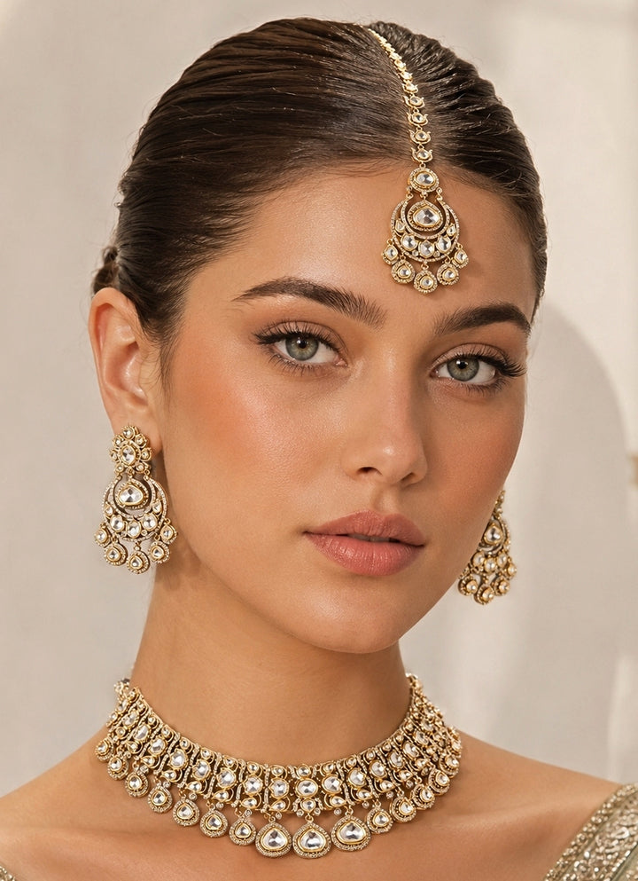 Dual Tone Polki Necklace Set