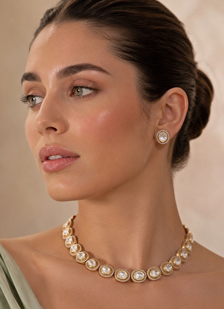 Dual Tone Kundan And Polki Necklace Set