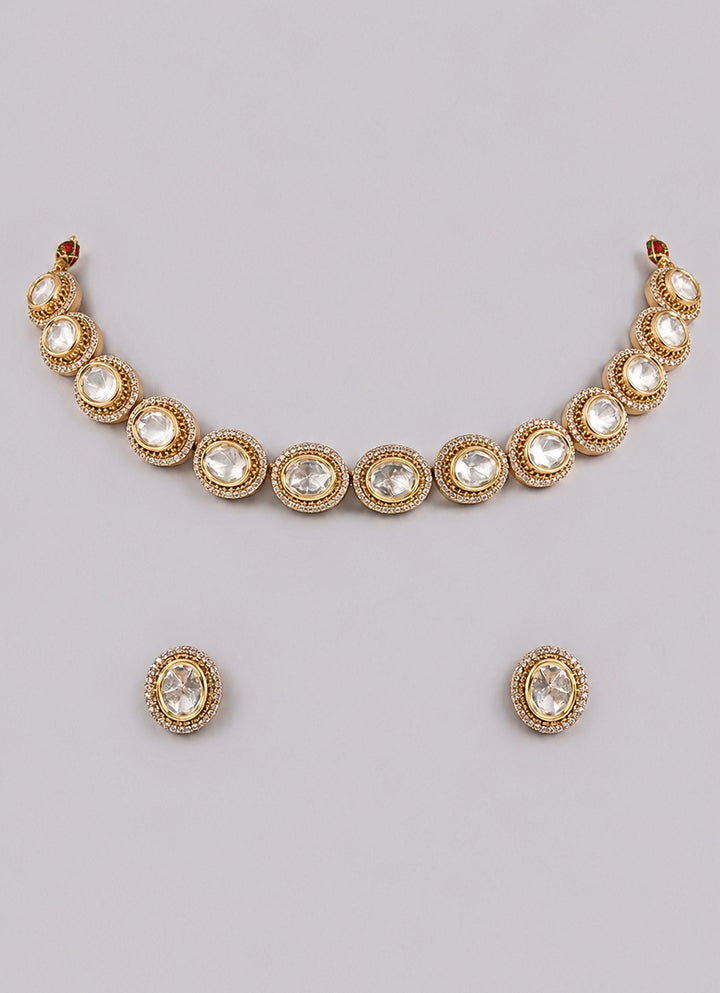 Dual Tone Kundan And Polki Necklace Set