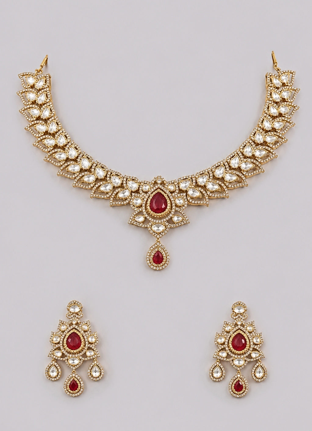 Dual Tone Red Polki Necklace Set