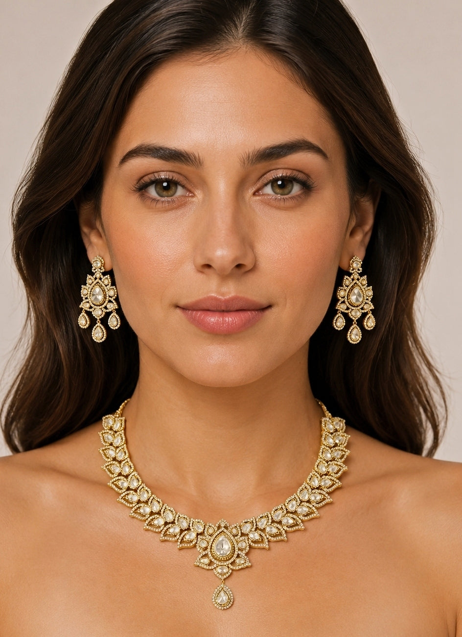 Dual Tone Finish Polki Necklace Set