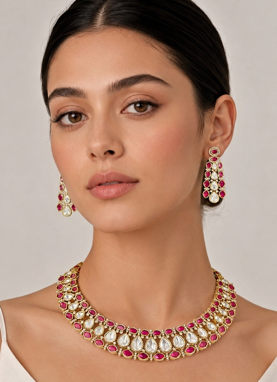 Red And Gold Kundan Necklace Set