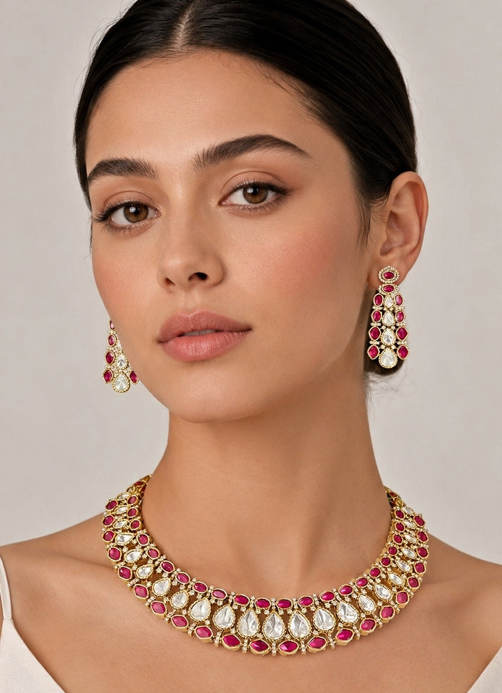 Red And Gold Kundan Necklace Set