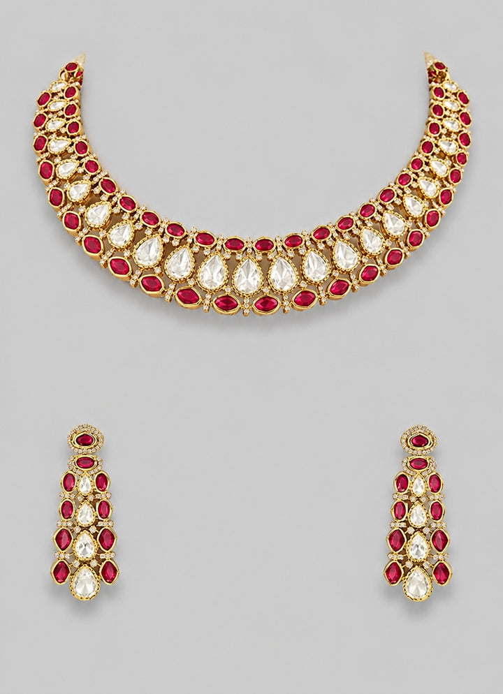 Red And Gold Kundan Necklace Set