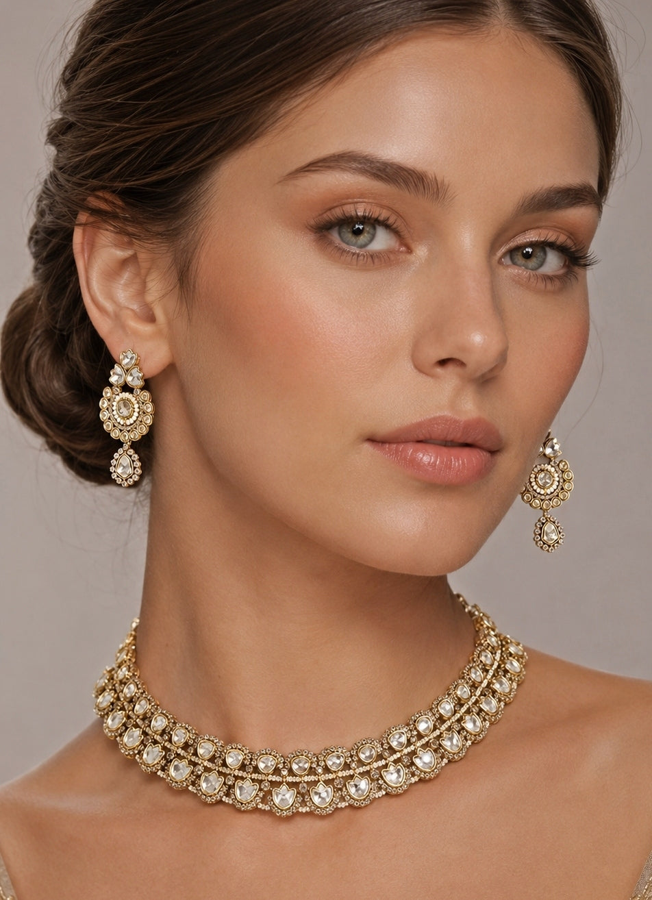 Two Layer Polki And Kundan Necklace Set