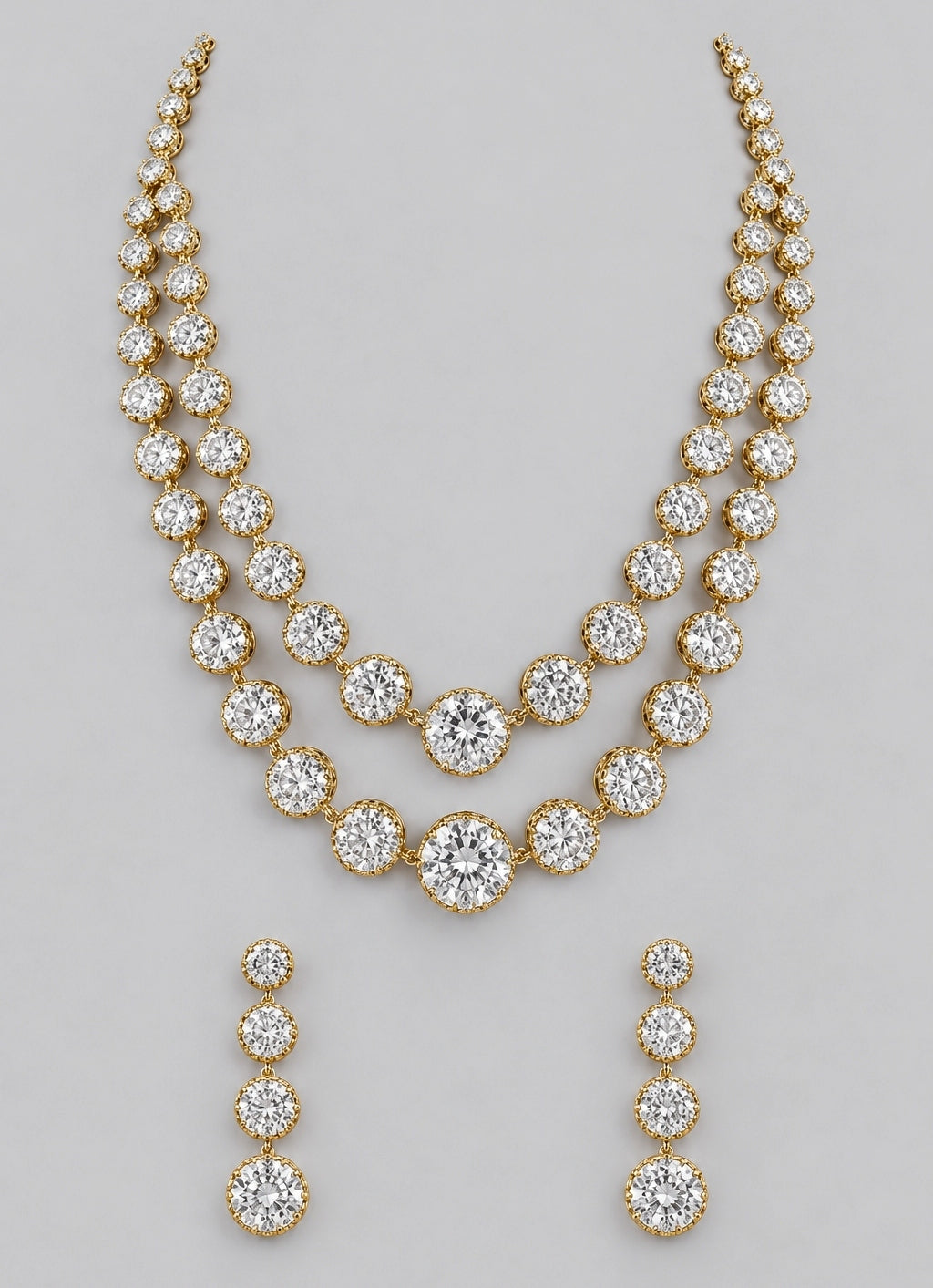Two Layer Long Diamond Necklace Set