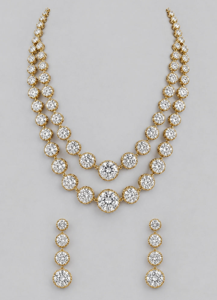 Two Layer Long Diamond Necklace Set