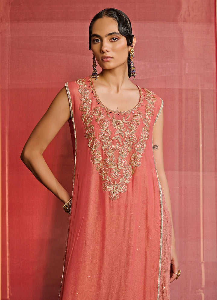 Coral Embroidered Georgette Kurta Set