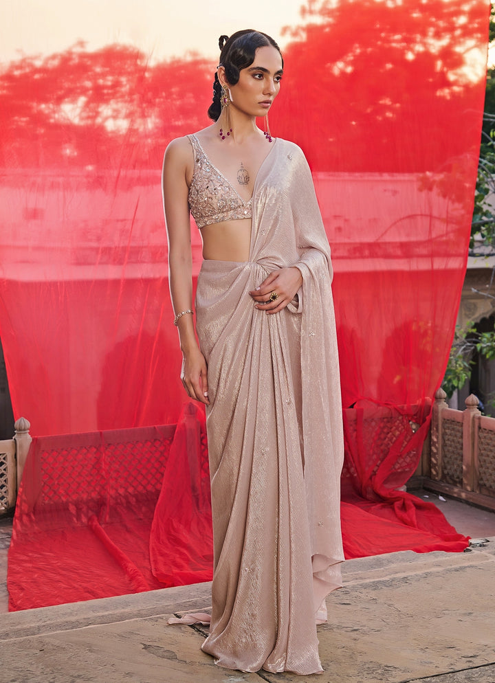 Champagne Gold Georgette Pre-Draped Saree