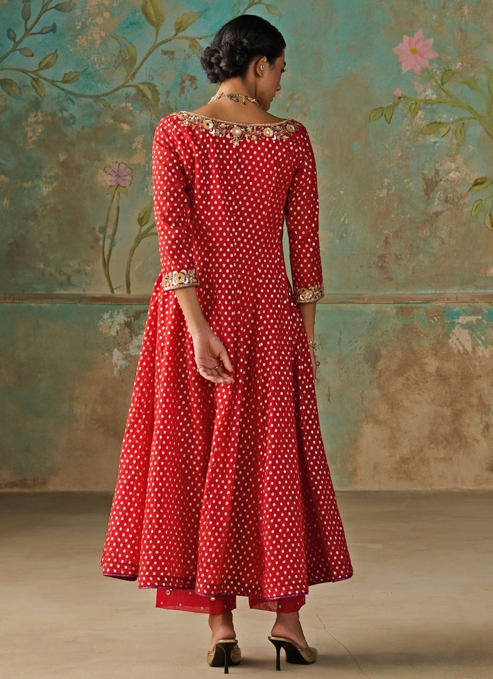 Crimson Red Chanderi Anarkali Set