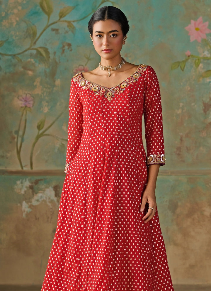 Crimson Red Chanderi Anarkali Set