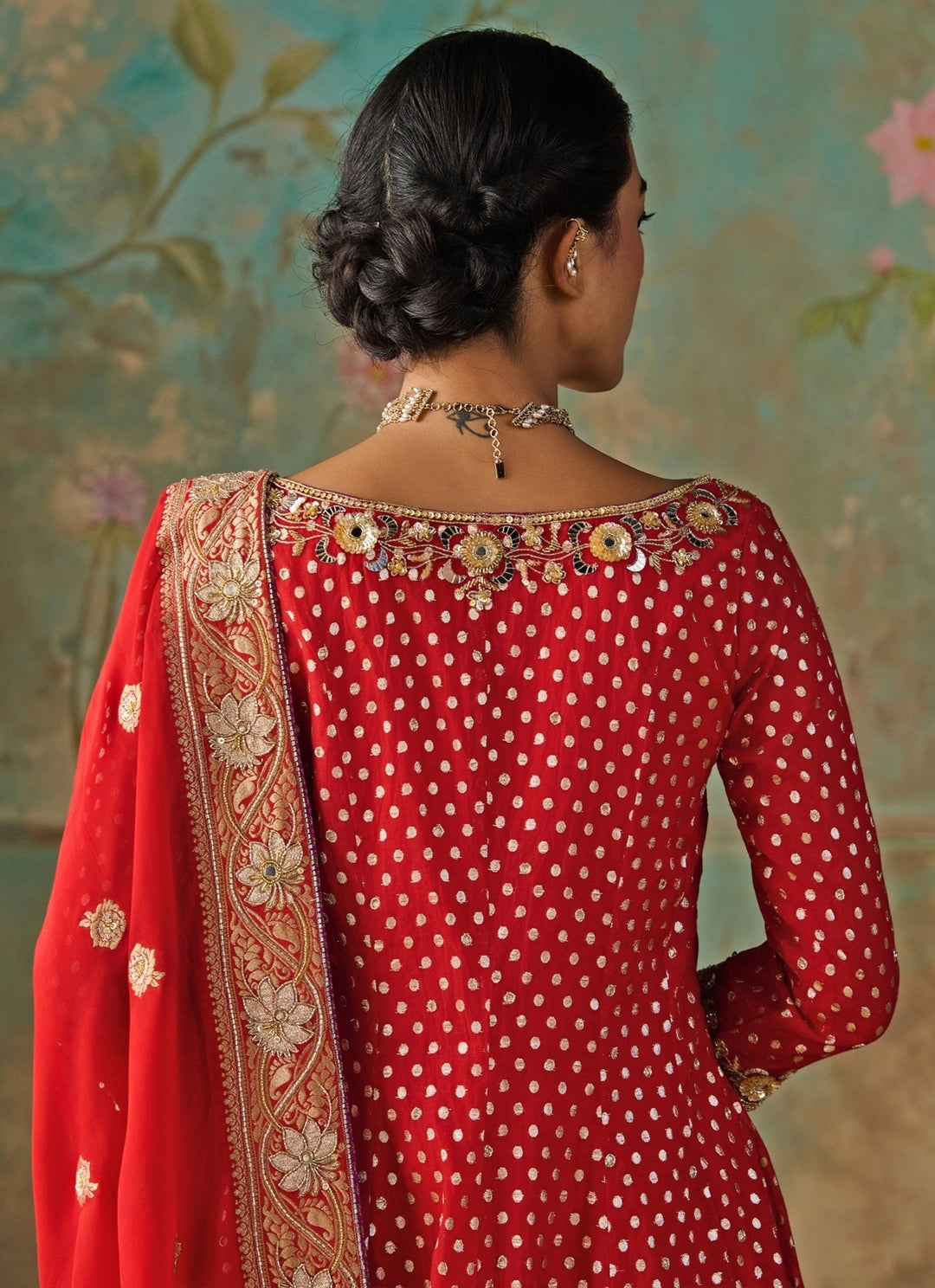 Crimson Red Chanderi Anarkali Set
