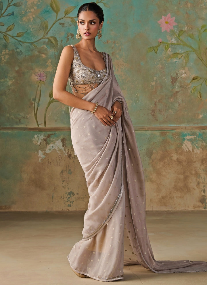 Grey Embroidered Georgette Saree