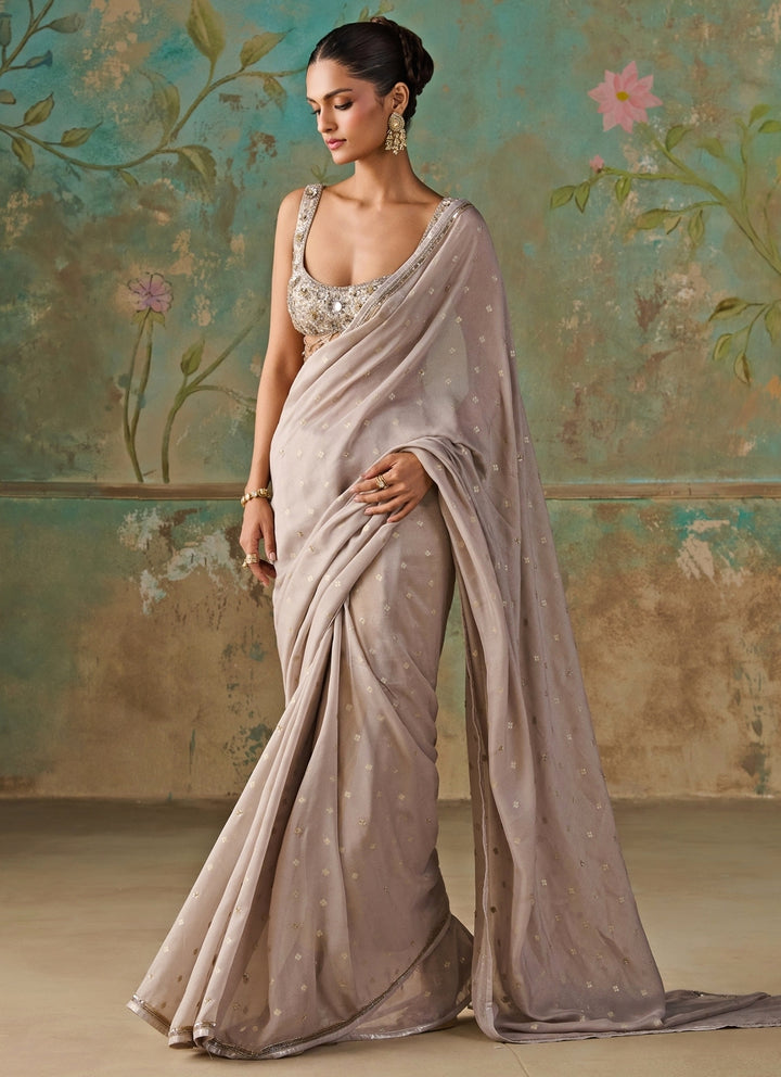 Grey Embroidered Georgette Saree