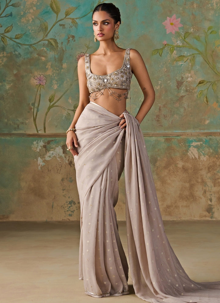 Grey Embroidered Georgette Saree