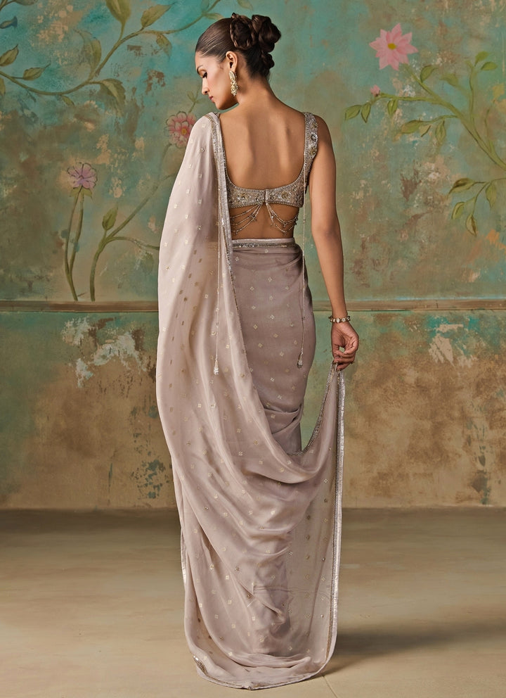 Grey Embroidered Georgette Saree