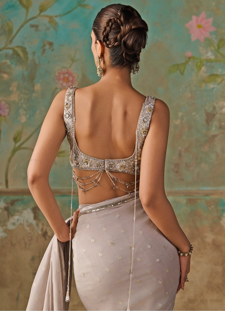 Grey Embroidered Georgette Saree