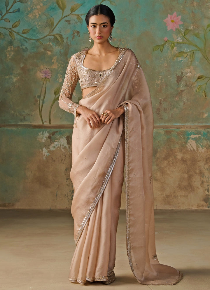 Blush Gold Satin Organza Saree